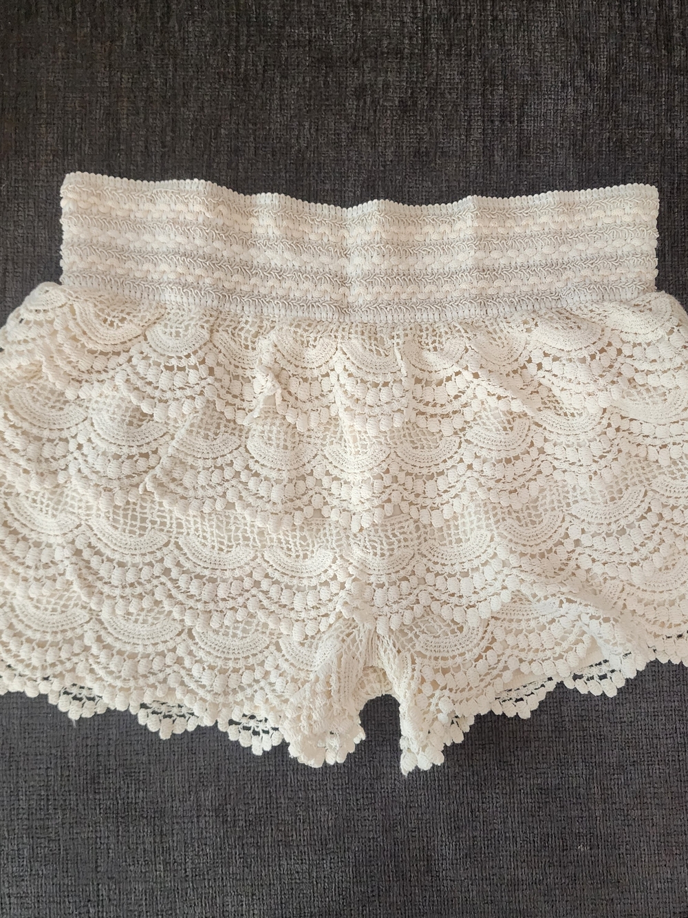 Ina Cream Crochet Lace Boho Cottage Layered Micro‎ Shorts, Womens Sz L